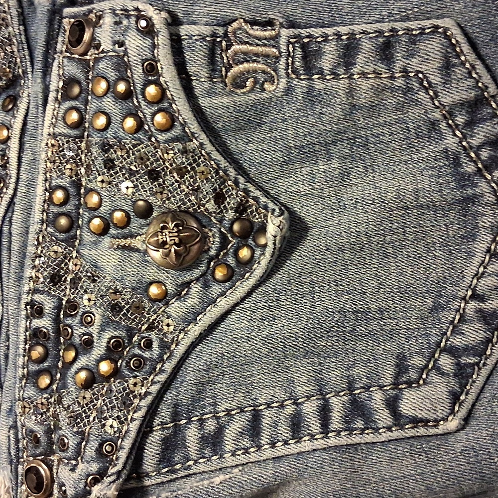 Miss Me Blue Boot Cut Jeans with Silver Accents - Picture 4 of 14